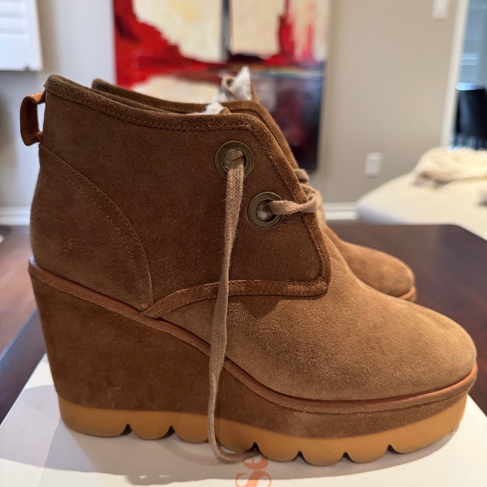 See By Chloe Ethel Brown Shearling-Lined Suede Wedge Desert Boot